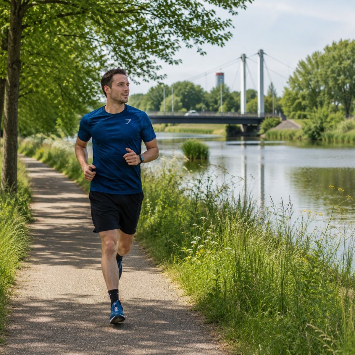 Een hardloper op een pad langs het water in Barendrecht